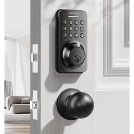 Ulecoce Keyless Entry Keypad Deadbolt with Handle Set, Smart Lock, Auto-Lock + One-Touch Lock, 100 Codes + 15-Min Easy Install, Ideal for Airbnb/Homes/Offices, Fits U.S. Standard Front Doors, Black