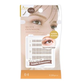 D-UP Individual Lash Extension, Quick Natural Volume False Eyelash Cluster, 120pc, 7mm/9mm/10mm/11mm, Japanese A Type Length Clear Bands, 04 Brown