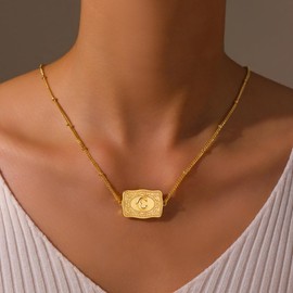 ROJHOL Gold Silver Initial Necklace for Women, 18K Gold Plated Mini Belt Buckle Initial Necklace, Letter A-Z Pendant Charm Necklace Unique Western Jewelry Gifts for Women Men (C, Gold)