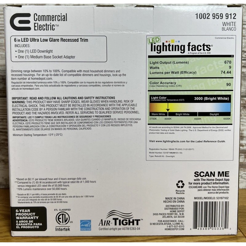 Commercial Electric 6 inch 3000K Soft White Integrated LED Recessed