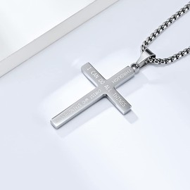 FUTPLOR Stainless Steel American Flag Necklace Crucifix Pendant Patriotic Jewelry National Day Gift Christian Cross Necklaces for Men Women 24 inch Box Chain (No Epoxy, Silver)