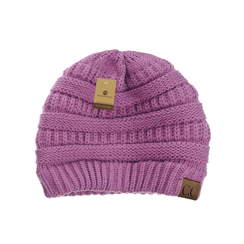 C.C Gorro de punto trenzado, grueso, suave, elástico, cálido, Lavanda