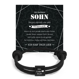 VU100 Gift for Son To My Son Bracelet Gifts 13th 18th Birthday Boy Bracelets Christmas Birthday Men's Leather Bracelet Betser Son Gifts from Dad Mum, Stainless Steel, No gemstone