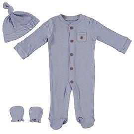 Baby Gear Boys' Baby Clothes Matching Hat and Mittens Pajama Set for Sleep and Play, Pastel Blue