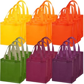 Wesnoy 18 Pcs Fall Gift Bags Bulk Fall Candy Goodies Non Woven Orange Gift Bags with Handles for Thanksgiving Autumn Wedding Birthday Party Favors(Warm Color)