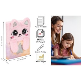 EXERZ Notizbuch A5 'Rosa Katze', Kindertagebuch, Notizblock für Kinder, zappelfreundlicher Einband mit faltbaren Ohren und Pfoten, süß und funktional, 160 linierte Seiten