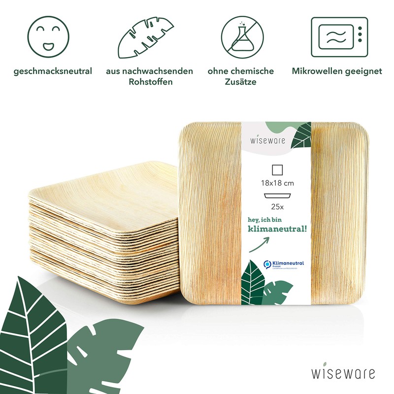 Wiseware Palm Leaf Plates - Pack of 25 Disposable Plates