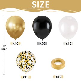 Black Gold White Balloons Set, Include 50pcs12inch Matte White Black Metallic Gold Confetti Latex Balloons with Gold Ribbons for Birthday Graduation New Years Retirement Party Decorations