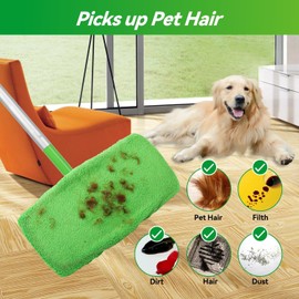 Reusable Microfiber Mop Pads Washable Wet & Dry Sweeping Cloths Mop Head Replacement for Household Cleaning (Green, 10PCS) Compatible with Swiffer Sweeper Refills