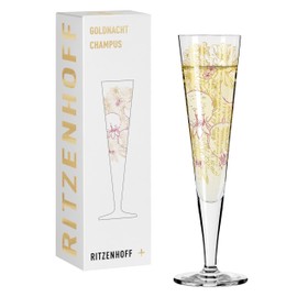 RITZENHOFF Goldnacht No. 31 1071031 Champagne Glass 200 ml Orchid Motif with Real Gold Made in Germany
