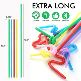 Bendy Disposable Plastic Drinking Straws 12.8" Long for 40oz Tumbler 100Pcs