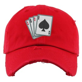 Ace Embroidered Dad Hat 4 Aces Poker Vintage Adjustable Embroidery Cards Graphic Cap (Red)