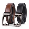 JASGOOD 2 Pack Men's Leather Belt with Slide Automatic Leather Belts Ratchet Belt for Men with Automatic Buckle,Black+Brown-Gun Buckle
