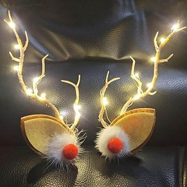 Wedity LED Christmas Glowing Hairpin 2pcs Simulation Tree Branch Hair Clips Light up Elk Antlers Feathers Headdress Party Decorative for Women and Girls (Warm white light C)