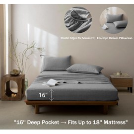 Talasily 100% French Pure Linen Sheets Set California King Size,Oeko-TEX Certified Bedding, All-Season Breathable for Hot Sleepers,16 Inch Deep Pocket Machine Washable 4-Piece (Earl Grey)