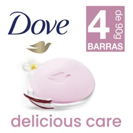 Dove Jabón en Barra Delicious Care Leche de Coco y Jazmín para una piel suave y radiante con 1/4 de crema humectante 4 x 90 g