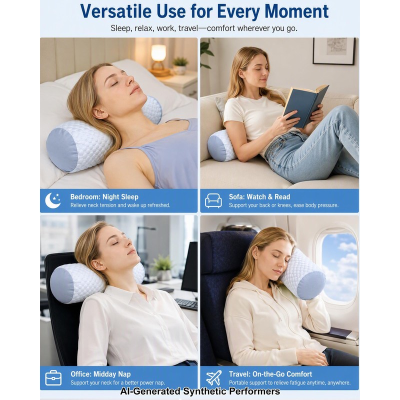 Neck Roll Pillow, Cervical Support Pillow for Pain Relief, Grey