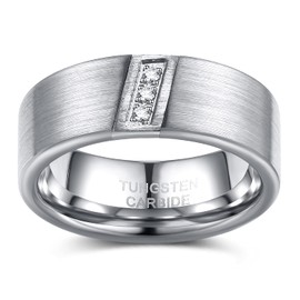 TRUMIUM Silver Wedding Bands For Men Women Tungsten Carbide Rings Three Cubic Zirconia Inlay Matte Finished Engagement Ring Comfort Fit Size 10.5