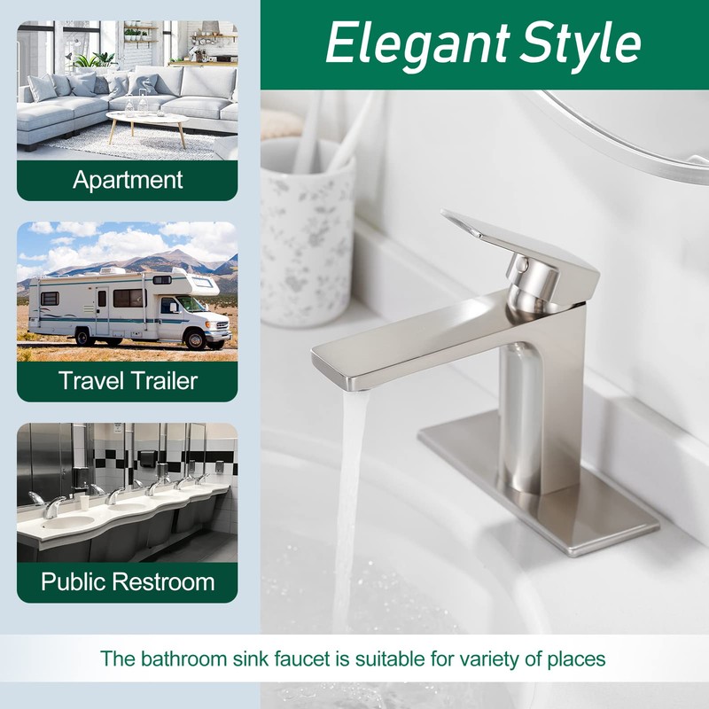 Brushed Nickel Single Handle Bathroom Faucet 1 or 3 Hole