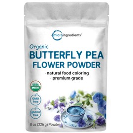 Micro Ingredients Organic Butterfly Pea Flower Powder, 8 oz | Herbal Tea Powder for Hot or Iced Drinks | Natural Blue & Purple Color | Rich in Antioxidants | Caffeine-Free, Non-GMO, No Sugar