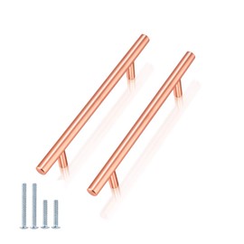 NIZADO -4" Cabinet Pulls Solid Stainless Steel Drawer Pulls Brushed Rose Gold Finish,5 Pack-Kitchen Cabinet Handles T Bar Cupboard Furniture Hardware,Diameter 10mm(2/5 Inch), Hole Centers:102mm