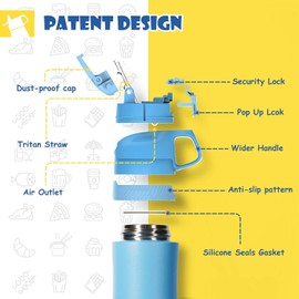 FJbottle 350/400/450 ml Children's Water Bottle, BPA-Free, Leak-Proof Tritan Stainless Steel Vacuum Insulated Thermos Bottle with Straw and Ventilation Hole, Anti-Colic