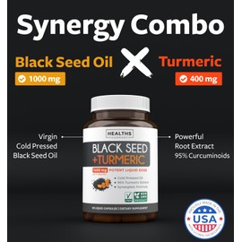 Cold-Pressed Black Seed Oil Capsules - Vegan Non-GMO Nigella Sativa Black Seed Oil Supplement with Turmeric Extract for Comfort Mobility & Immune Support - Curcuminoid & Thymoquinone-Rich (1 Month)