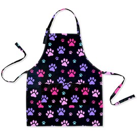 Waterproof Dog Groomer Apron - Grooming Smocks for Women, Girly Color Paw Prints Design