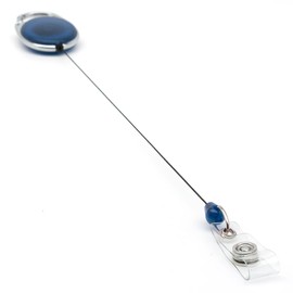 Retractable Lanyard and Badge Holder Trio Triple Pack by LanyardsTomorrow - Set Includes A Single Plain Lanyard, Extendable Carabiner Yoyo Reel Clip and Rigid ID Card Holder (Navy)