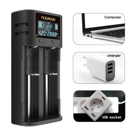 21750 21700 Battery Charger,LCD Intelligent 18650 Battery Charger for 20700 22700 26650 26700 16340 (RCR123) 17670 Rechargeable Battery with PCB Protection Board