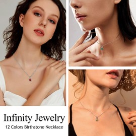 Suplight S925 Sterling Silver Infinity Necklace with 6 mm Heart-Shaped Moonstone Pendant Adjustable Chain Length 40-45 cm, Sterling Silver, Cubic Zirconia