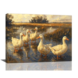 Farmhouse Duck Wall Art Country Feild Canvas Wall Decor Pictures Paintings Prints Artwork Framed Decorations For Bathroom Bedroom Living Room Office Gifts 16" x 12"