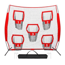 ActiveWave 7x7ft Football Throwing Net, Practice Training Equipment for Throw Accuracy, Improve Targeting, Football Trainer for Kids w/ 5 Target Pockets, Carry Bag, 4 Stakes