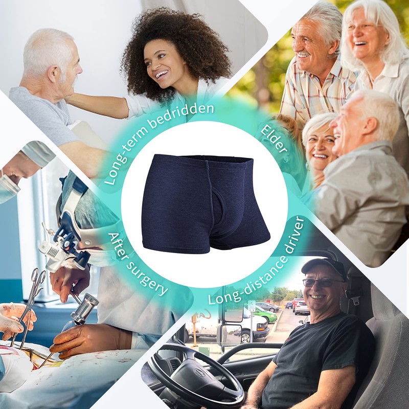 3 Pcs Men’s Incontinence Pants Incontinence Boxer Brief with Absorbent