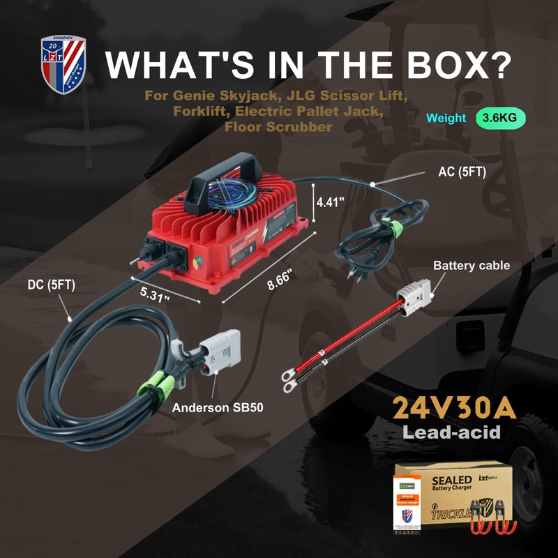24V/29.2V 30Amp Battery Charger, IP67 Waterproof Sealed Forklift Charger with