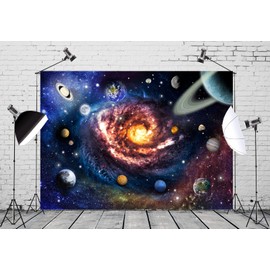 Loccor 5x4ft Fabric Outer Space Backdrop Solar System Universe Planets Starry Galaxy Photography Background Space Birthday Party Decorations Baby Shower Banner for Kids Boys Photo Booth Studio Props