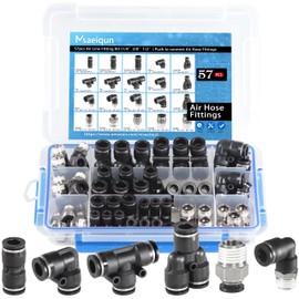 MSAEIQUN 57 Pcs 1/4 3/8 1/2 Inch od Push to Connect Fittings Kit Air Line Fittings Air Line Pneumatic Fittings with NPT Thread Fitting Quick Release Pneumatic Connectors (57Pcs PBT Plastic & Copper)