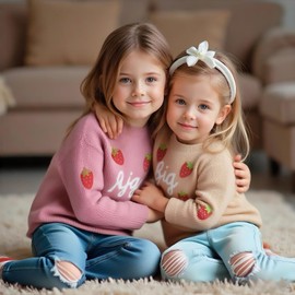 Winmany Baby Girl Knit Sweater Toddler Strawberry Big Sis Print Pullover Sweatshirt Fall Winter Long Sleeve Warm Jumper Top