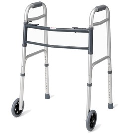 Carex Folding Walker with Wheels for Seniors, Portable Medical Walker with Adjustable Height, 30-37 Inches, Mobility Aid for Adults, Elderly, and Handicapped, Foldable, Aluminum Frame, Lightweight