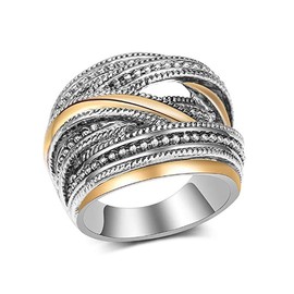 2 Tone Intertwined Crossover Statement Ring Fashion Chunky Band Rings Intertwined Crossover Rings Gold Silver Statement Rings Jewelry Gifts Jewelry-Making-Patterns 7