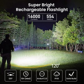 sofirn Q8 Plus Super Bright Flashlight max 16000 Lumens, Rechargeable Powerful Flashlight with High Powered 6* LED, Anduril 2 UI, Ultra-Long Runtime for Camping, Searching, Survival, Emergency