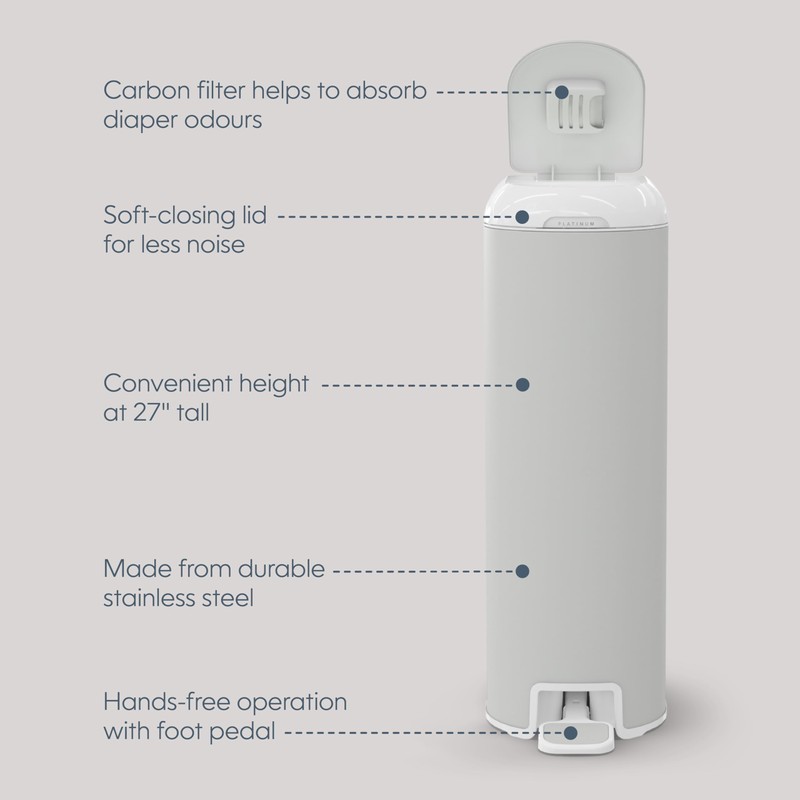 Diaper Genie Platinum Pail (Grey) is Made in Durable Stainless
