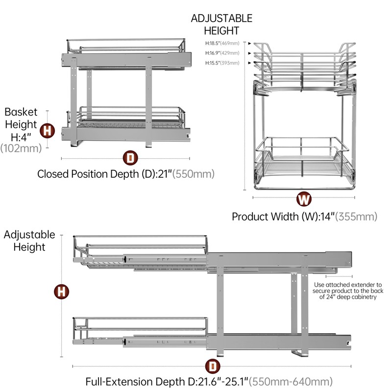JOWBOOW Two-Tier Pull Out Cabinet Organizer (11" W x 21"