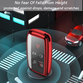 Kelay Soft TPU Key Fob Cover Remote Control Premium Key Protection Case Compatible with Land Rover Discovery Sport Evoque Aurora Jaguar XF XJ XJL XEL XFL F-pace 5 Buttons (red - 1 pcs)