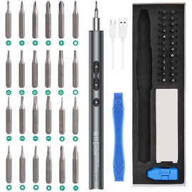 AMIR Electric Screwdriver (Newest) 28 IN 1 Cordless Mini Power Precision Screwdriver Set with 24 Bits, Rechargeable Portable Magnetic Repair Tool Kit with LED Lights for Phones Watch Jewelers Laptops