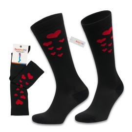 buandyu Compression Socks For Women Travel Running,Athletic Nurses Pregnancy 15-20 mmHg Knee High Medical Socks Hearts Form (US, Numeric, 5.5, 9.5, Regular, Regular, 2 Pack, Black and Red)