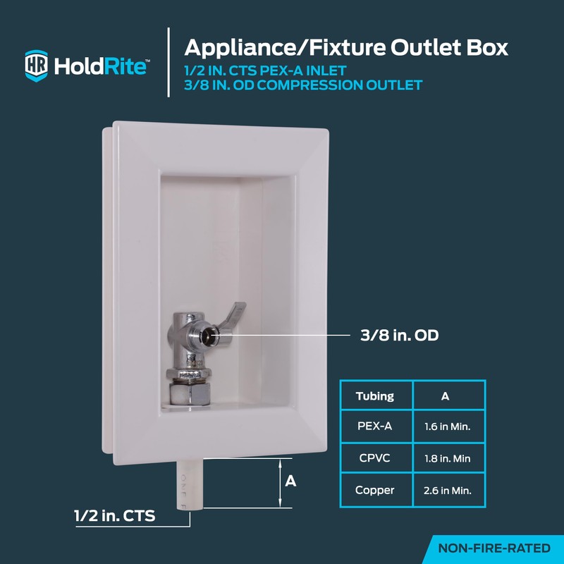 Holdrite Appliance Fixture Outlet Box with 3/8 Inch OD Compression