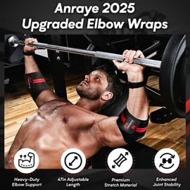 Elbow Wraps for Weightlifting - 47" Adjustable Compression Straps & Brace for Joint Support (1 Pair), Elbow Wraps Weight Lifting Men Women for Bench Press Powerlifting and Fitness Training