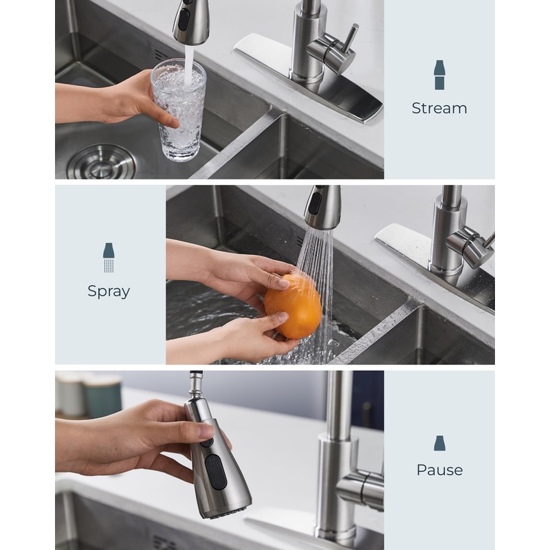 FORIOUS Kitchen Faucet with Soap Dispenser, Brushed Nickel, Single Handle