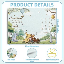 Guawubiang Winnie Milestone Blanket for Baby Boy, The Pooh Babies Monthly Milestone Blanket Gift, Baby Growth Photo Blankets with Photo Tools, Perfect for Baby Shower Birthday Party